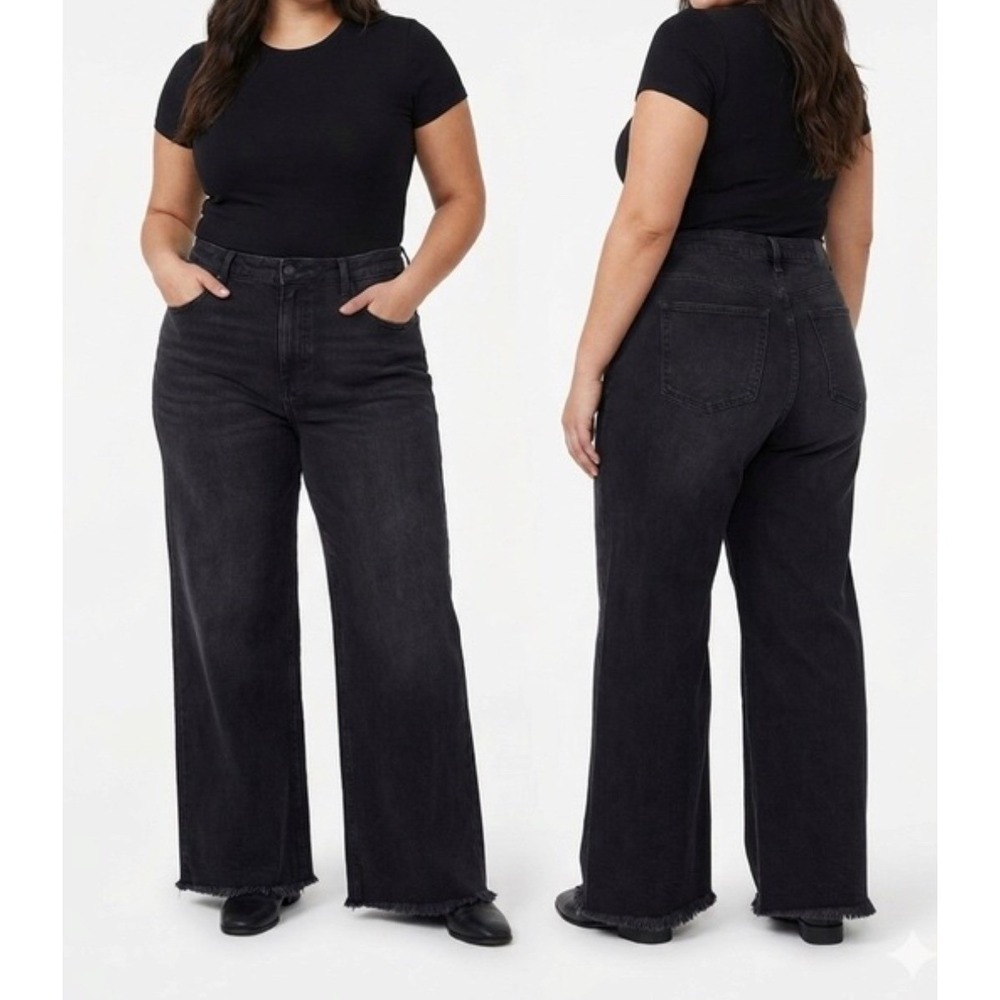 GOOD AMERICAN Ease Relaxed Wide Leg Jeans Petite Black $169 Retail NWT Size 18